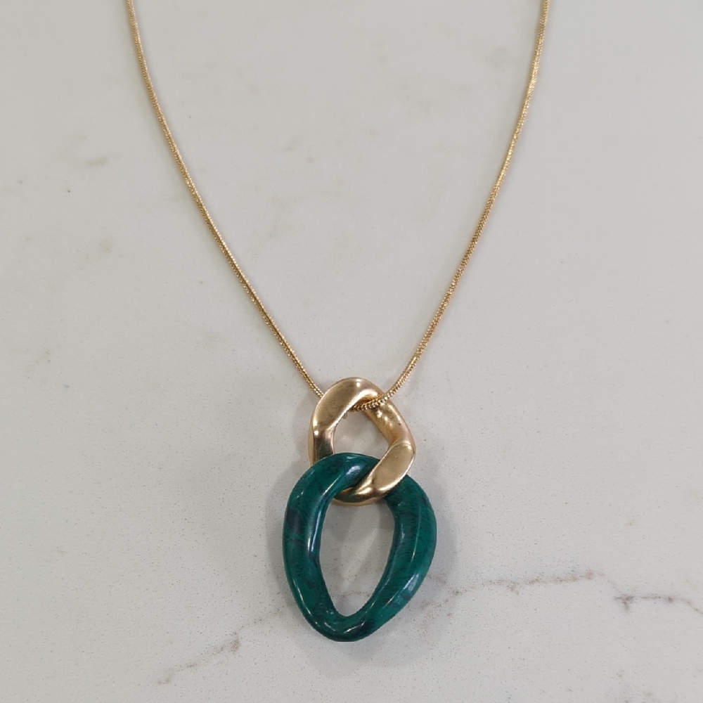 Ann Taylor Gold-Tone Chain Necklace with Teal Resin Loop Pendant